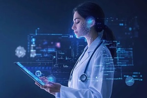 doctor women with AI artificial intelligence in modern medical technology and IOT automation