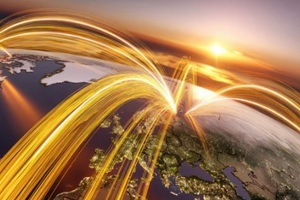 golden streams of light connecting europe at sunset